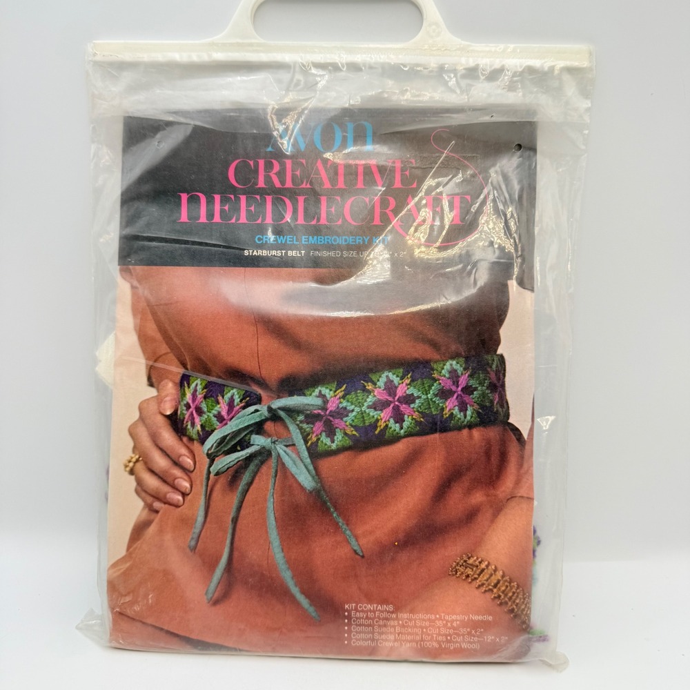 Vintage Avon Creative Needlecraft Crewel Embroidery Kit Starburst Belt 1970s DIY